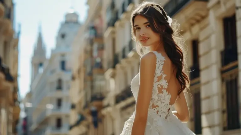 lauraartemis089_Bride_in_a_stunning_wedding_gown_posing_outdoor_da7757cc-abcb-4c81-9f3e-aa7bbc6b275e Alquiler de vestidos de novia en Madrid